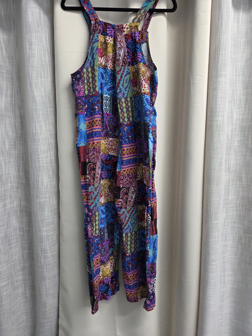 Colorful Patchwork Overalls Vibrant Blue Purple Boho Festival Hippie Size S - Picture 6 of 9